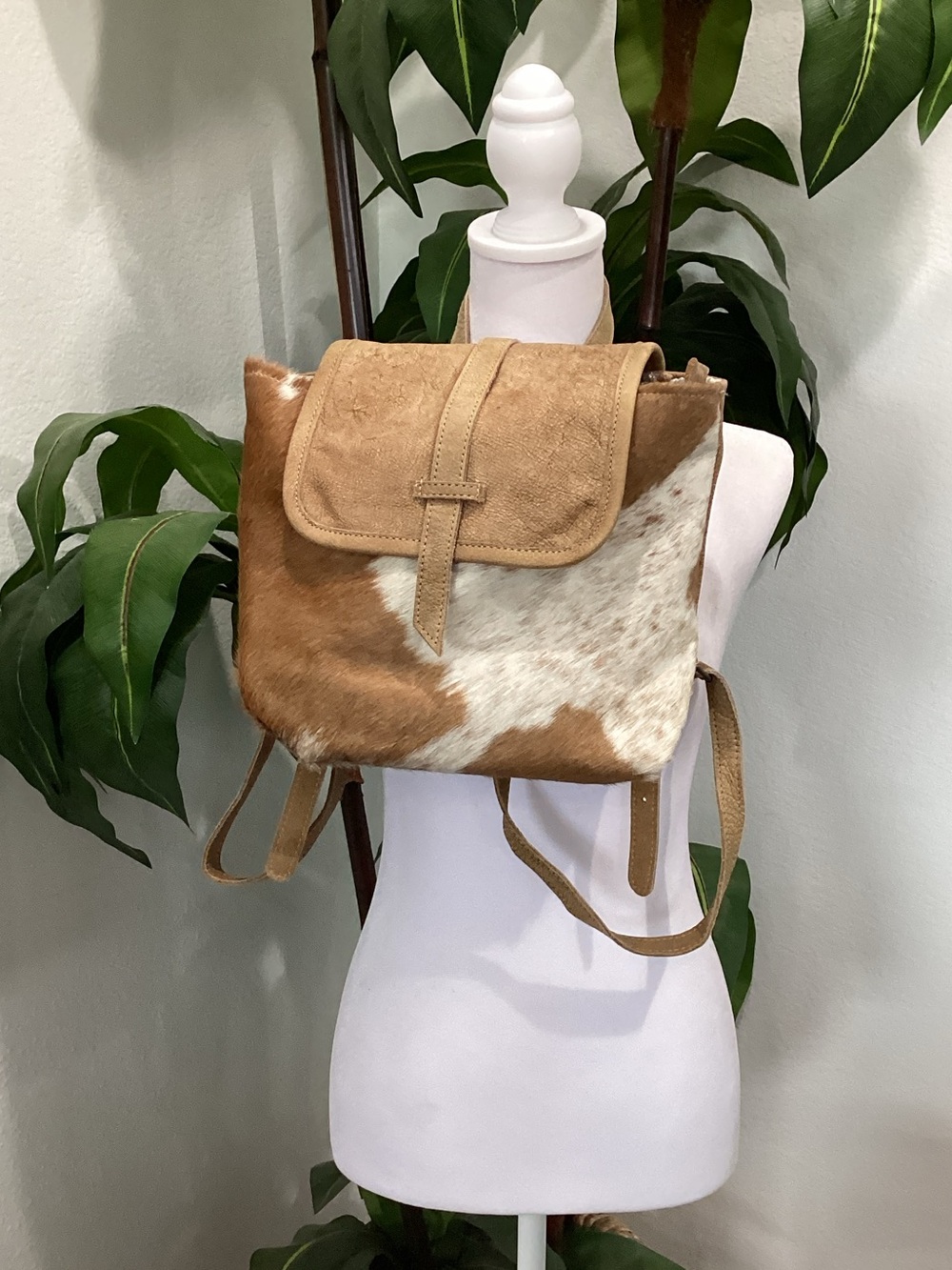 Myra Suede & Cowhide Backpack‎ - Tan White